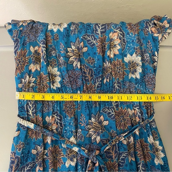 Nature Blue Floral Tiered Maxi Dress L Boho Cottagecore Puff Sleeve Beachy - Picture 11 of 12